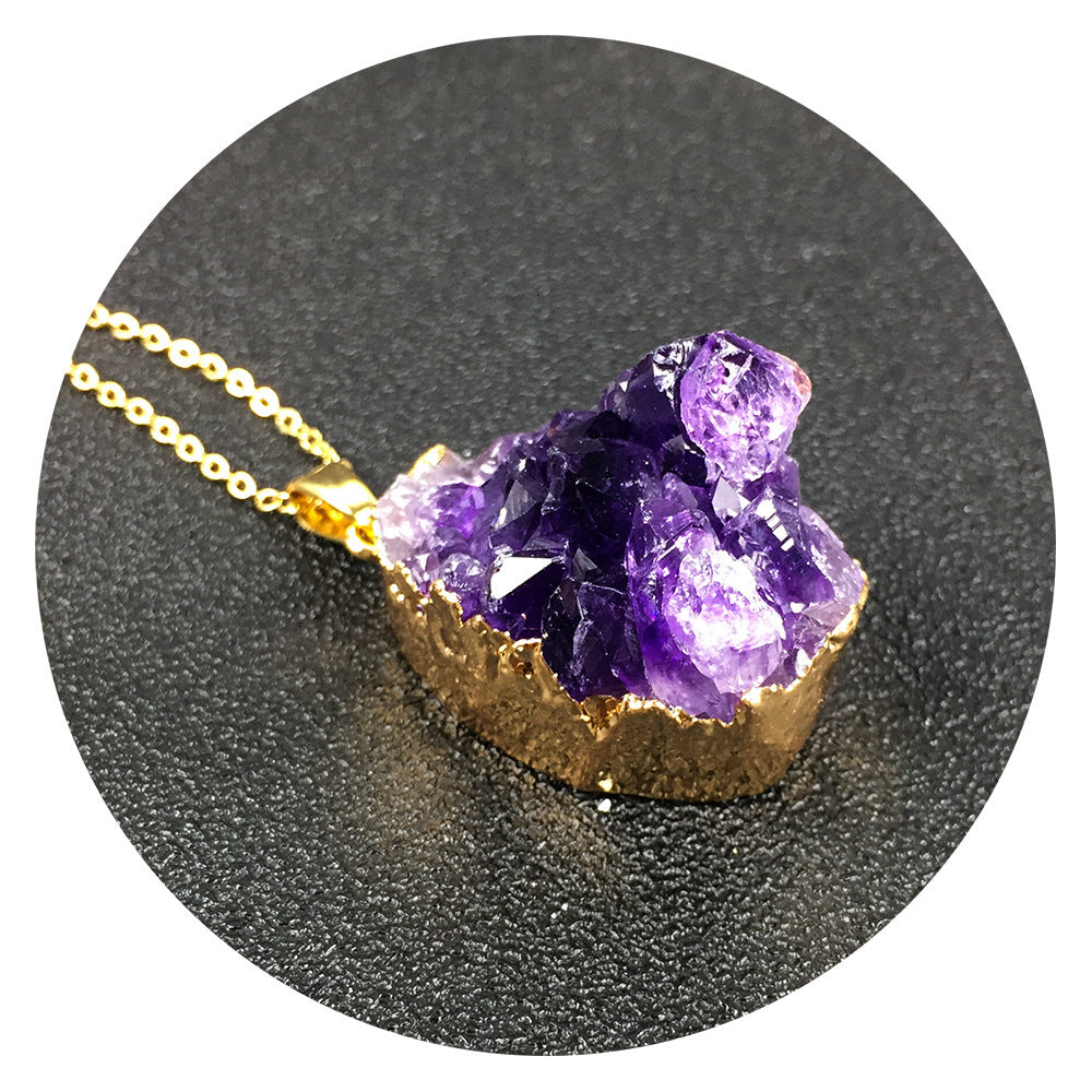 Natural Amethyst Rough Stone Pendant Gift Chain