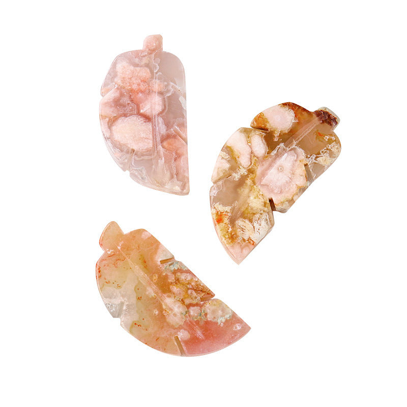 Natural Cherry Blossom Agate Crystal Leaf Pendant