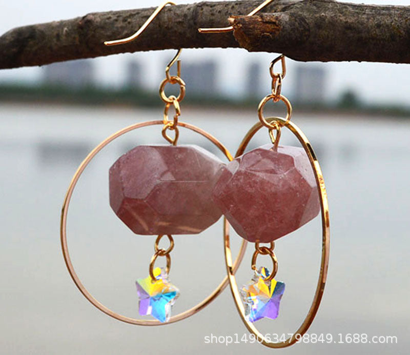 Natural Crystal Moon Earrings