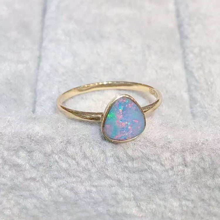 Yellow Gold Australian Natural Opal Stone Ring For Women 18k Gold