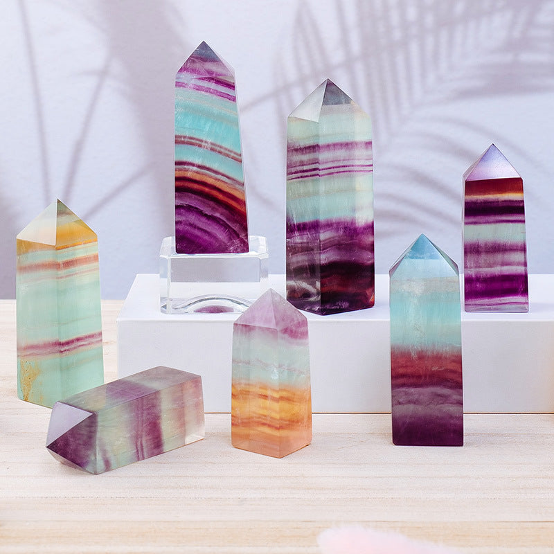 Natural Candy Color Colorful Fluorite Four Sides Crystal Column