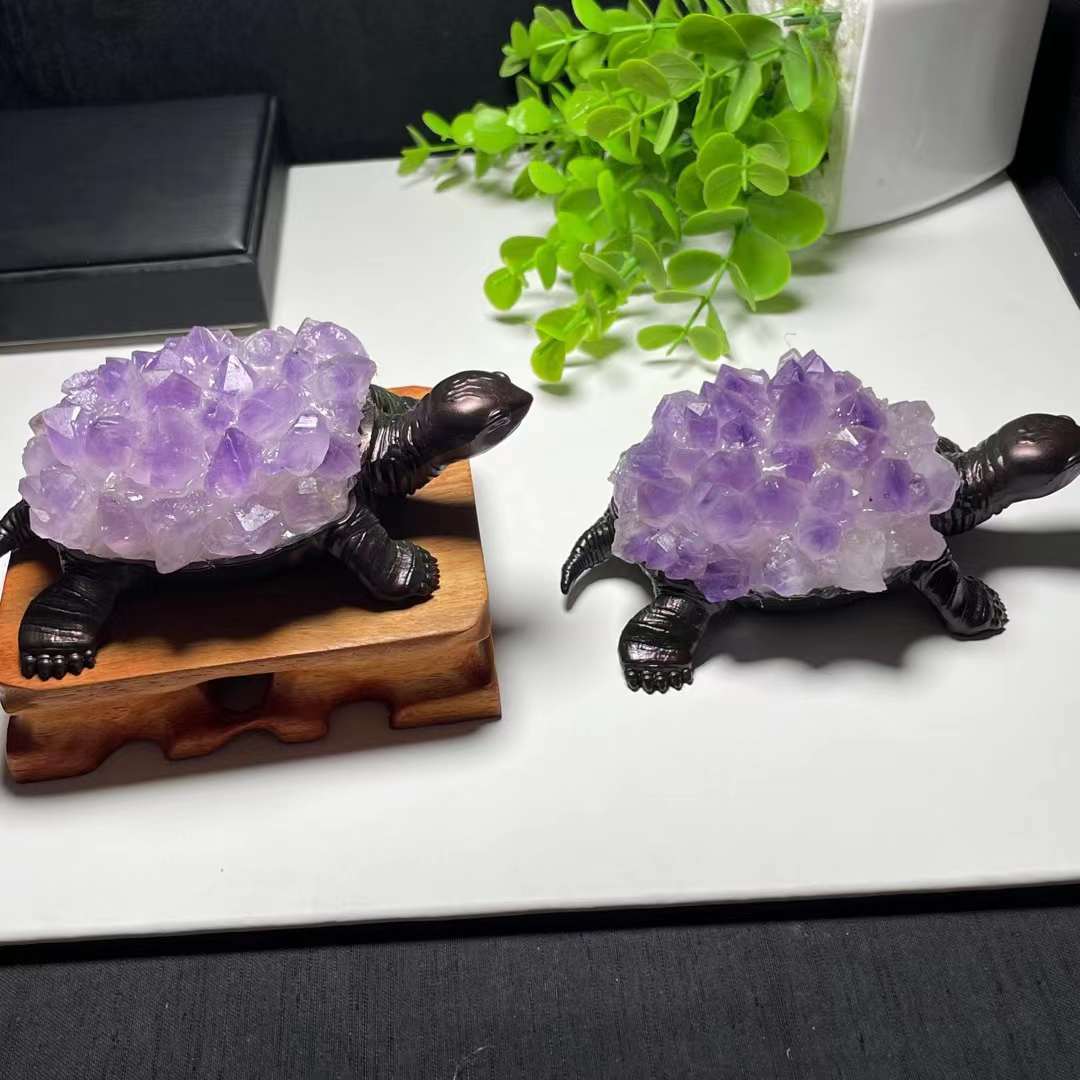 Natural Amethyst Handmade Turtle Ornaments