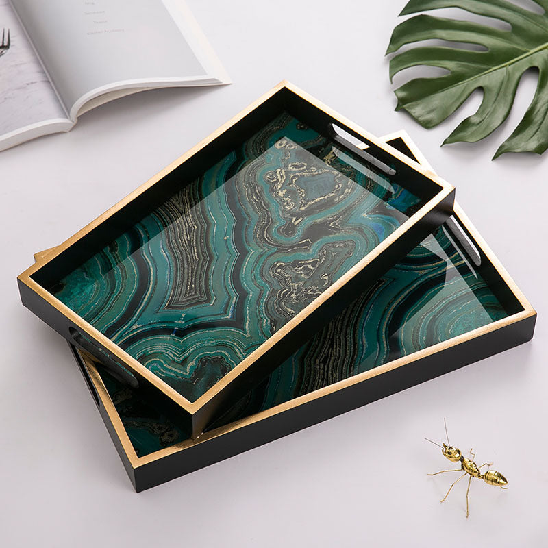 Agate stone pattern glass tray