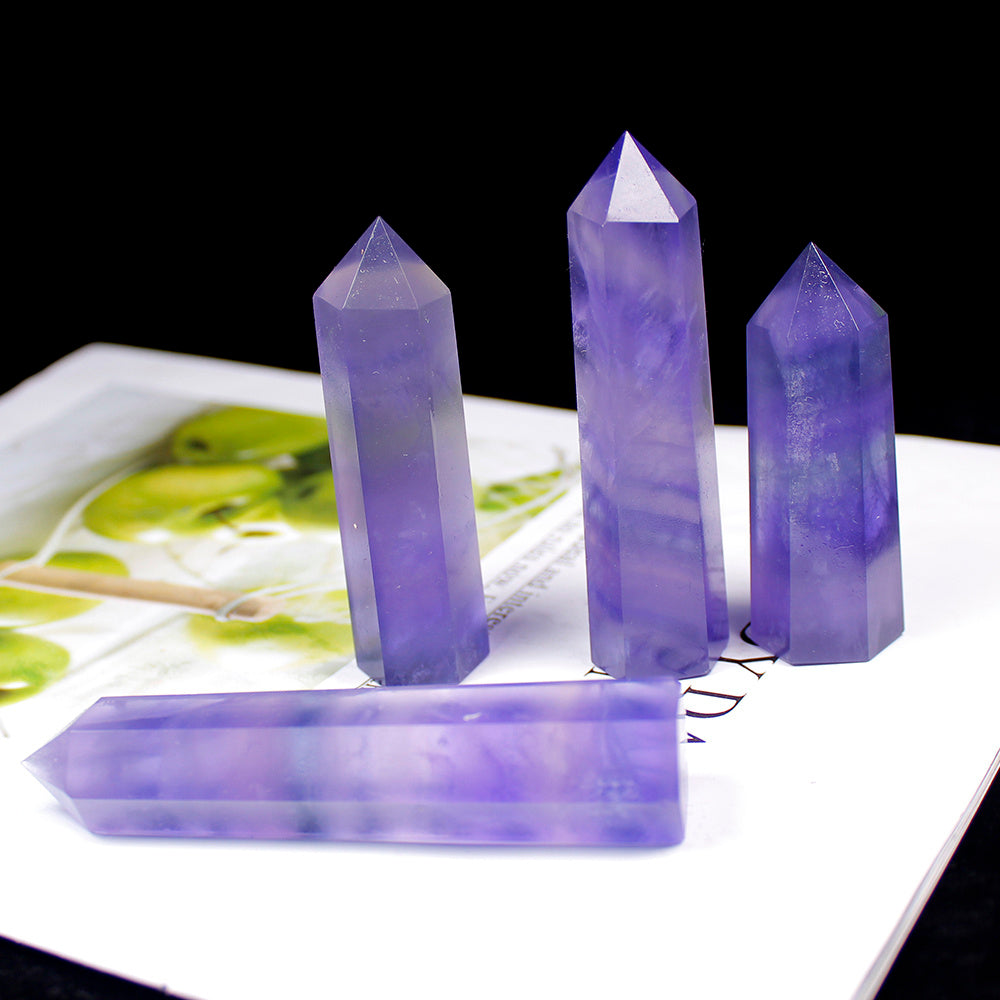 Natural Crystal Blue Purple Fluorite Crystal Column Energy Stone