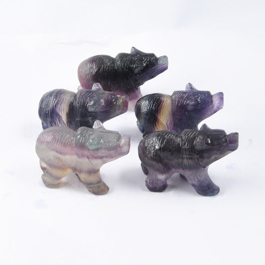 Natural Crystal Polar Bear Decoration! Colorful Natural Fluorite Carved Animal