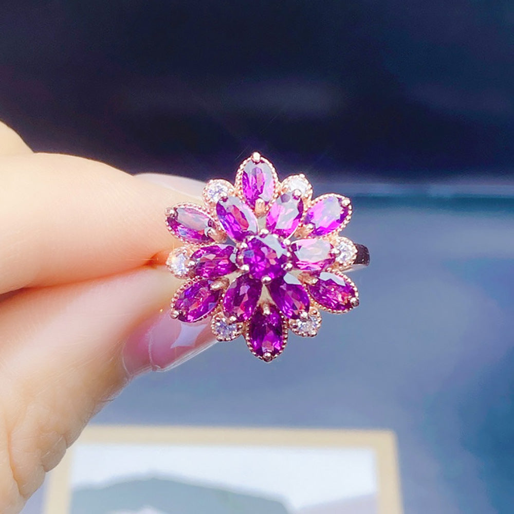 Natural Garnet Purple Luxury Umbrella Ring