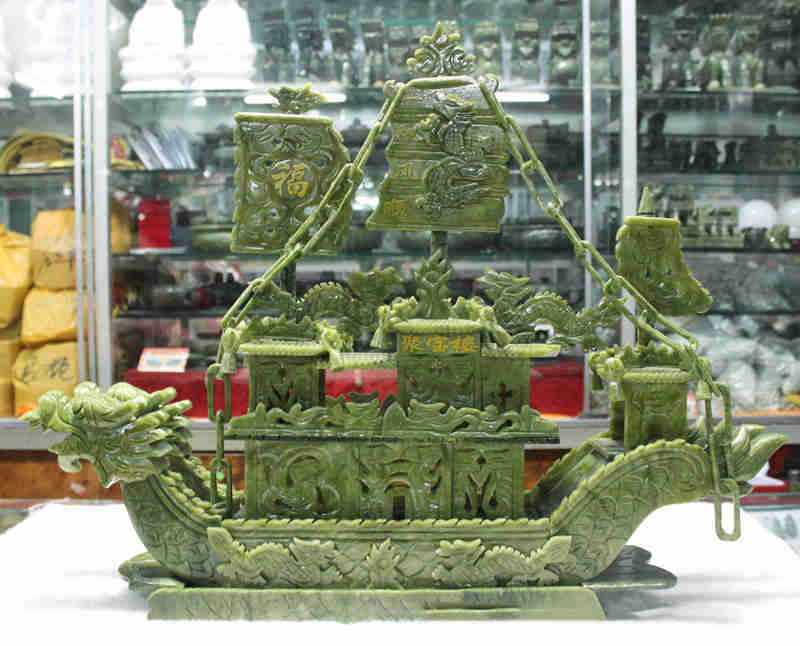 Jade pirate ship carved ornament