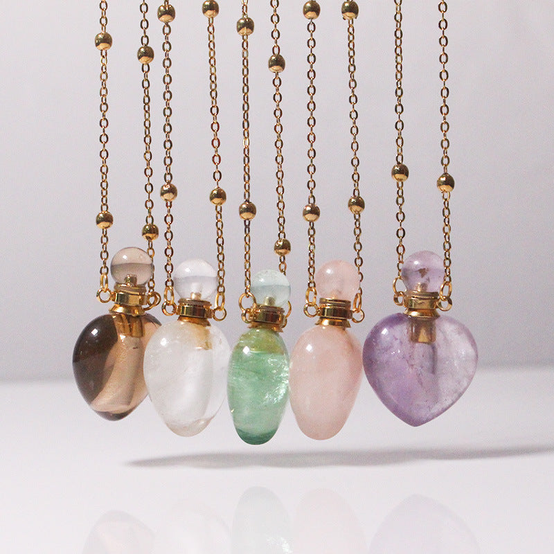 Natural Crystal Green Fluorite Perfume Bottle Sweater Chain