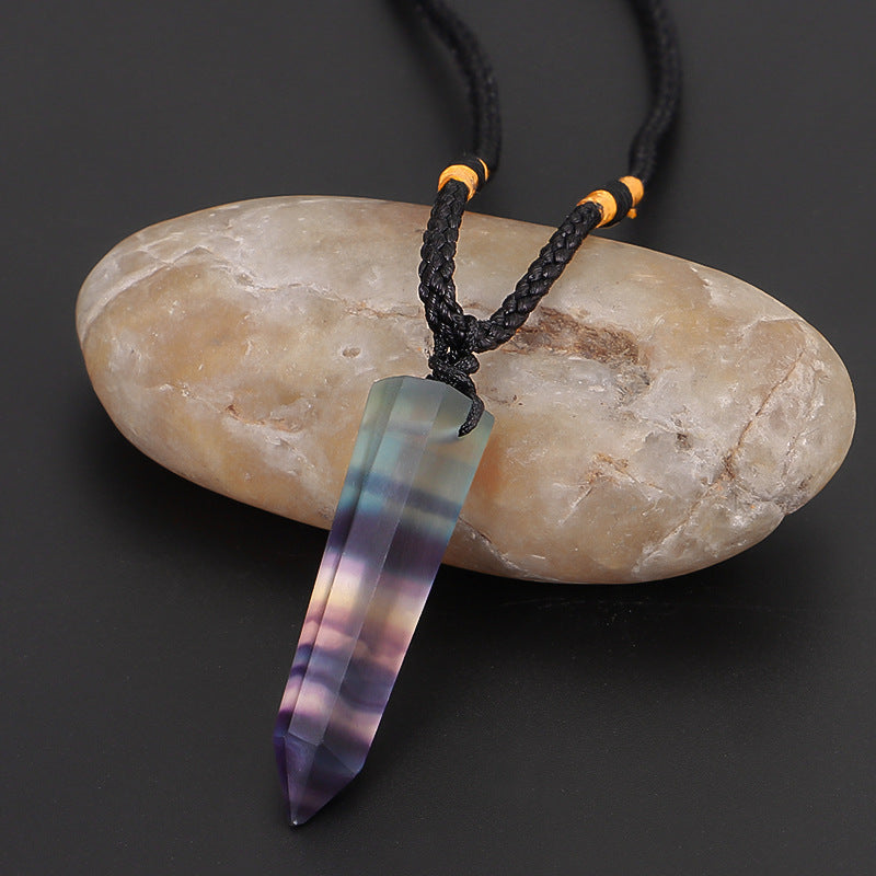 Colorful Fluorite Column Pendant Necklace-Fluorite Hexagonal Column Pendant