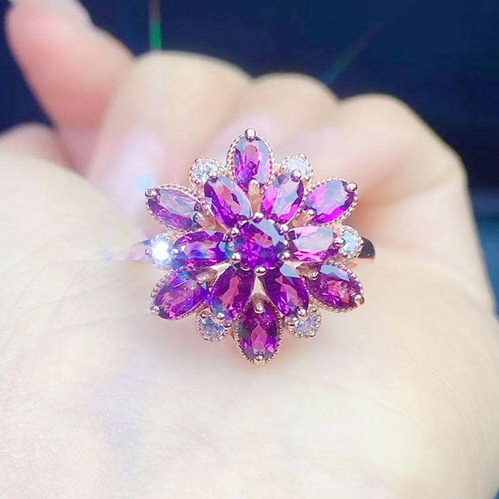 Natural Garnet Purple Luxury Umbrella Ring