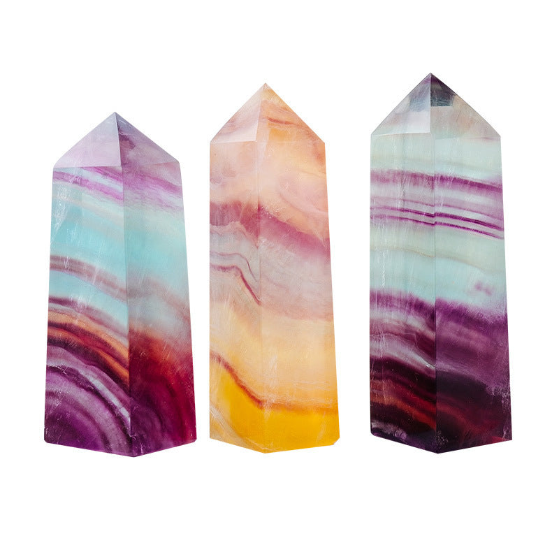 Natural Candy Color Colorful Fluorite Four Sides Crystal Column