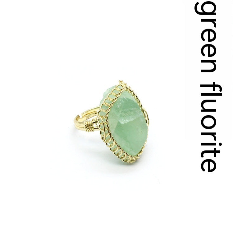 Retro Rough Stone Green Fluorite Ring