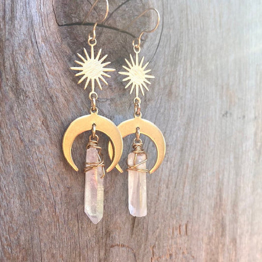 Natural Crystal Moon Earrings