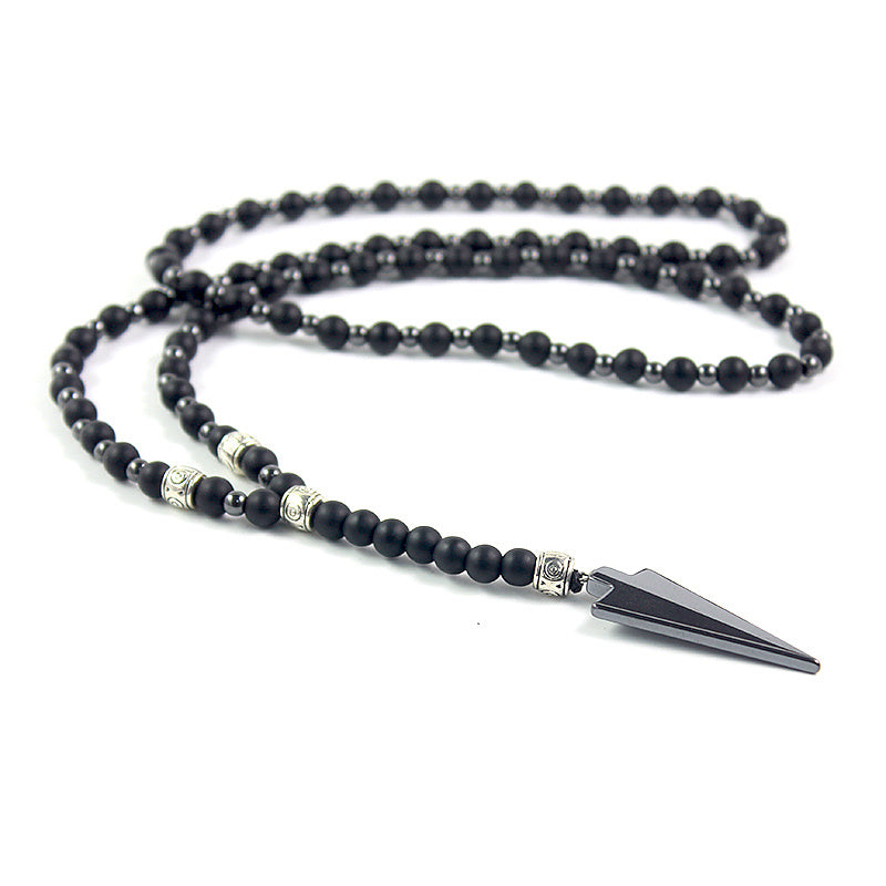 Round Bead Hematite Arrow Necklace