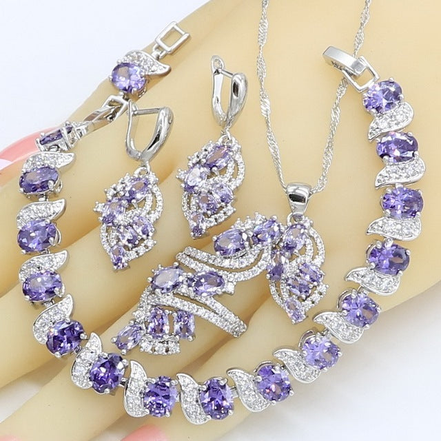 STUNNING!!Ladies Amethyst Silver Jewelry Set!So beautiful!!