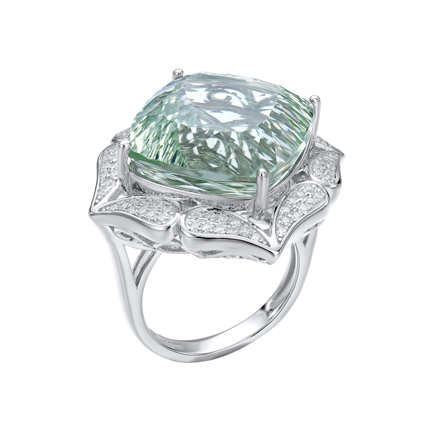 Luxury Crystal Ring Silver Set With Large Natural Green Crystal