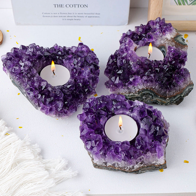 Natural Amethyst Candle Holder Ornaments