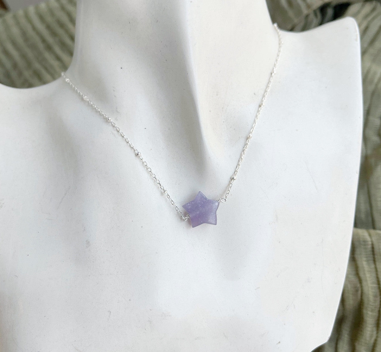 Natural Lepidolite Lilac Crystal Star Pendant