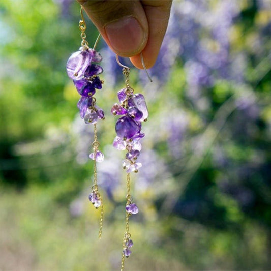 Elegant Tassel Natural Amethyst Earrings