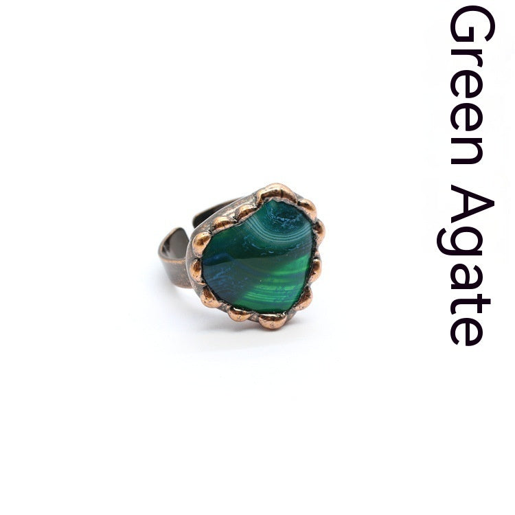 Retro Rough Stone Green Fluorite Ring