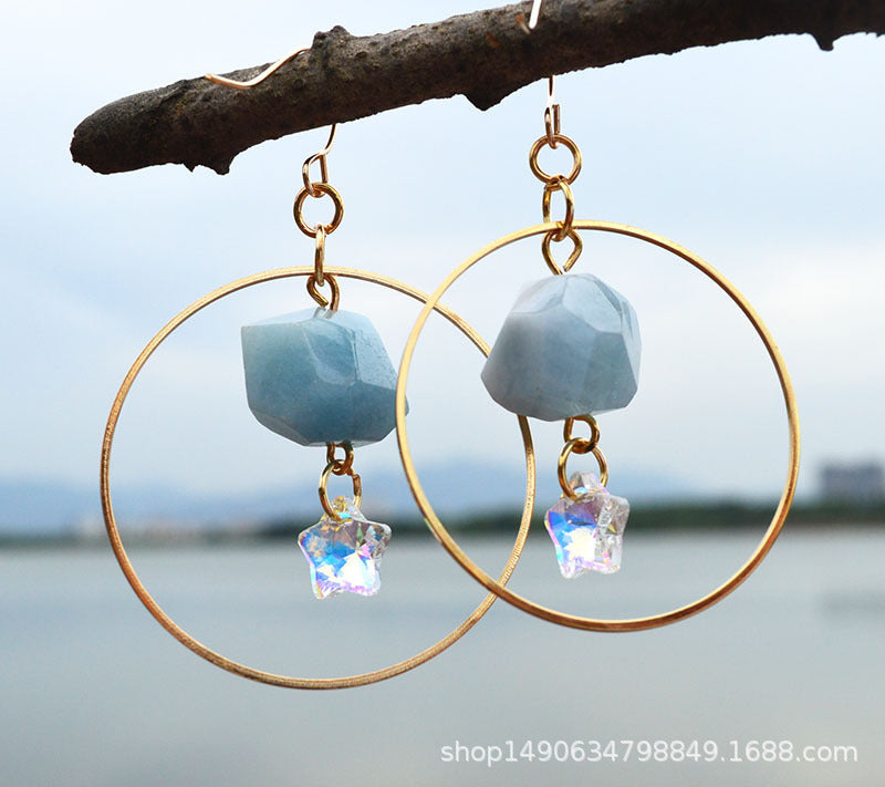 Natural Crystal Moon Earrings