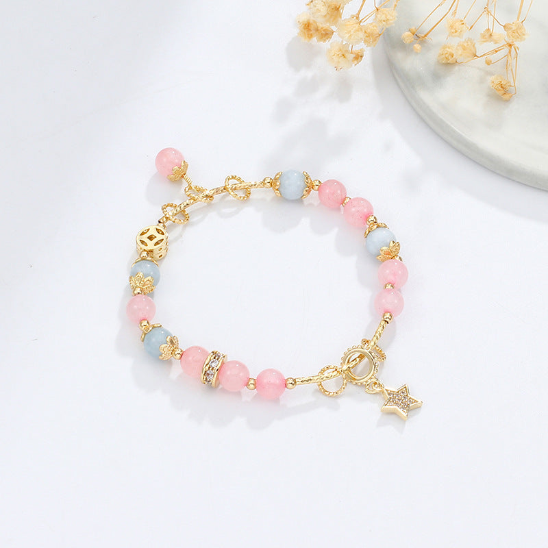 Peach Pollen Crystal Bracelet with Star Charm