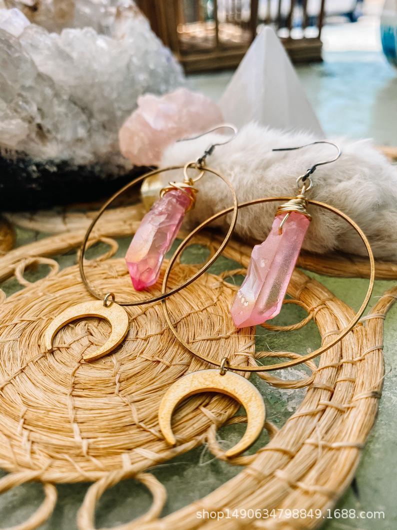 Natural Crystal Moon Earrings