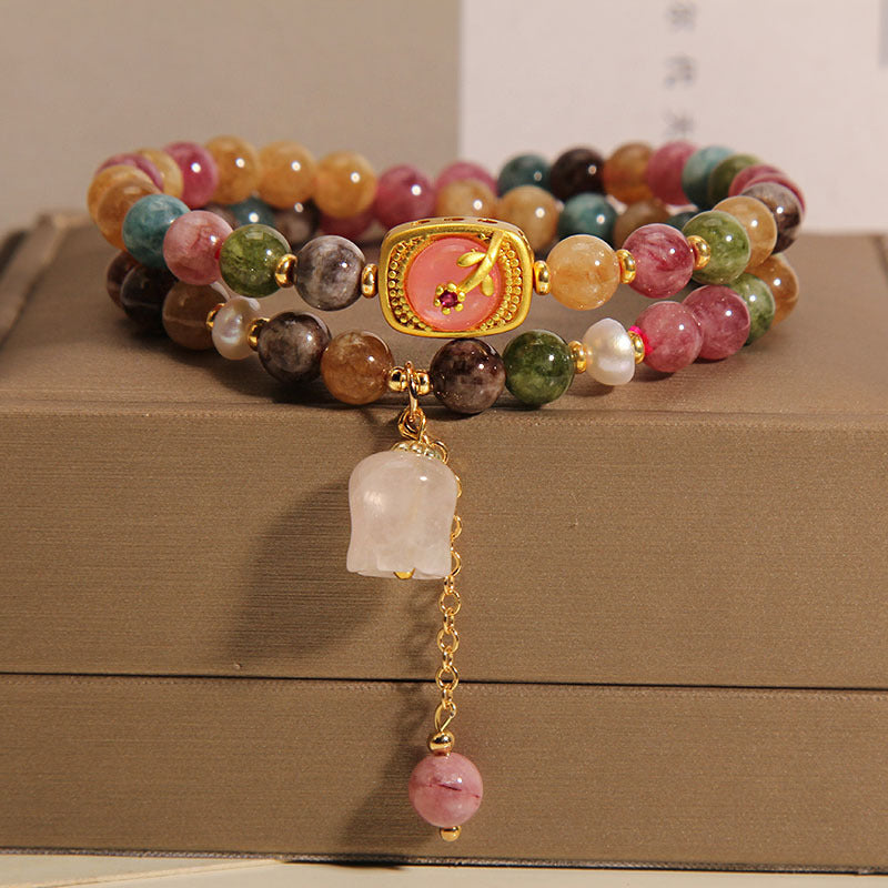 Double Layered Colored Tourmaline Jade Bracelet