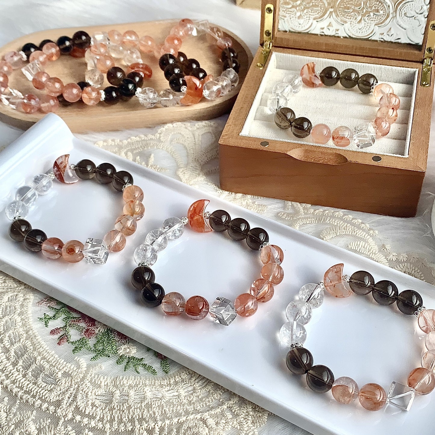 Natural Crystal Bracelet- White Crystal&Agate Bracelet