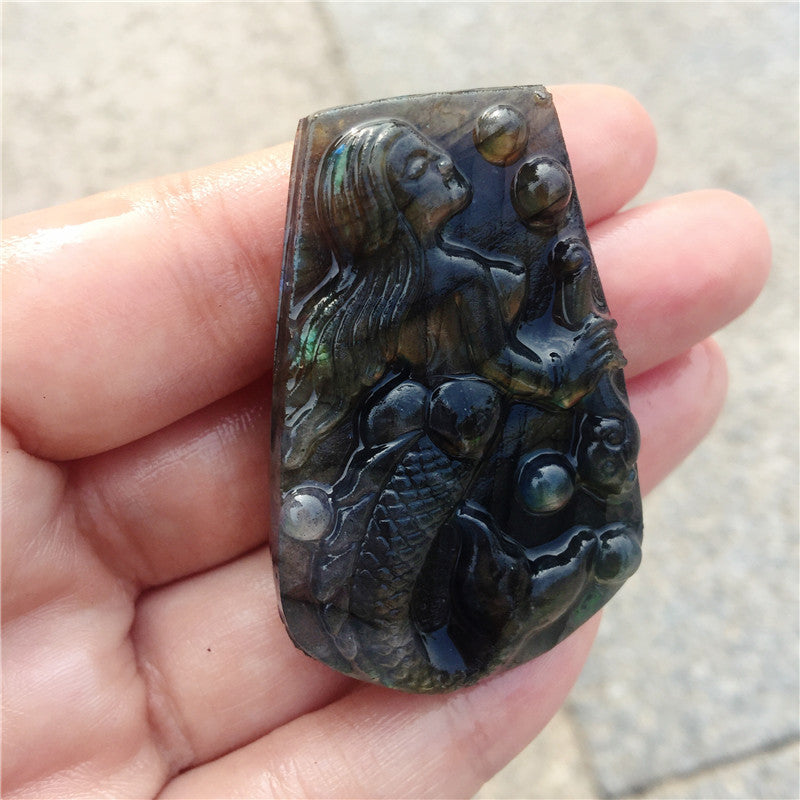 Crystal Mermaid Labradorite Stone Carving