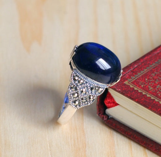 Natural Lapis Lazuli Unisex 925 Sterling Silver  Ring