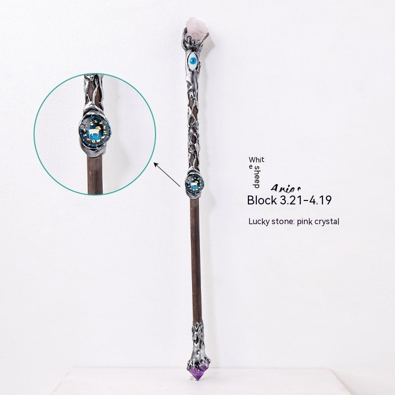 Amethyst Rock Solid Wood Magic Wand