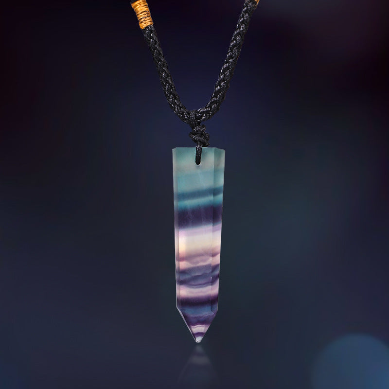 Colorful Fluorite Column Pendant Necklace-Fluorite Hexagonal Column Pendant