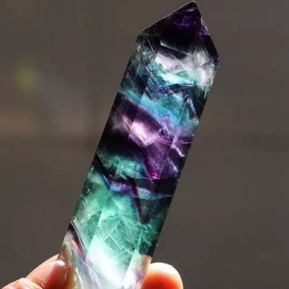 Six Prism Crystal Column Colorful Fluorite Ornaments Purple Fluorite Raw Stone