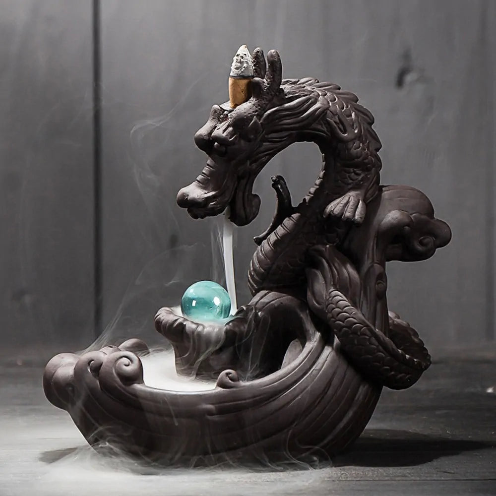 FREE SHIPPING!Dragon&Crystal Ball-Ceramic Backflow Incense Burner!