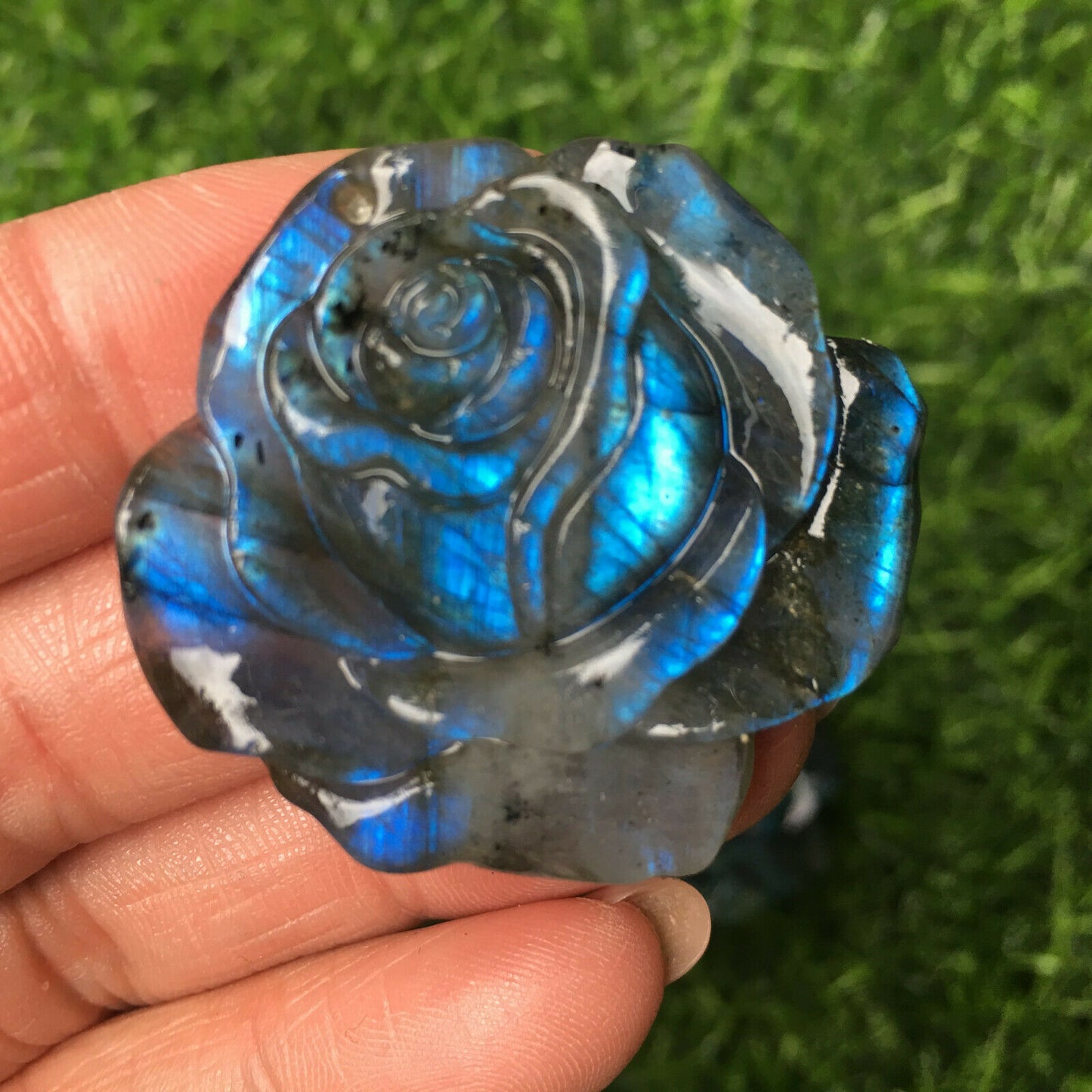 Raw Stone Carving Crystal Rose Flower Labradorite Crafts