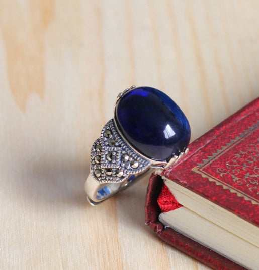 Natural Lapis Lazuli Unisex 925 Sterling Silver  Ring