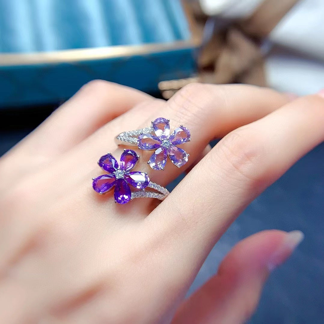 Sterling Silver Inlaid Natural Amethyst Ring