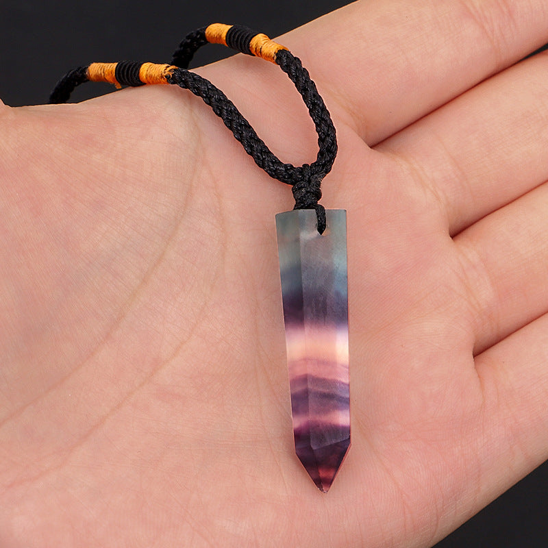 Colorful Fluorite Column Pendant Necklace-Fluorite Hexagonal Column Pendant