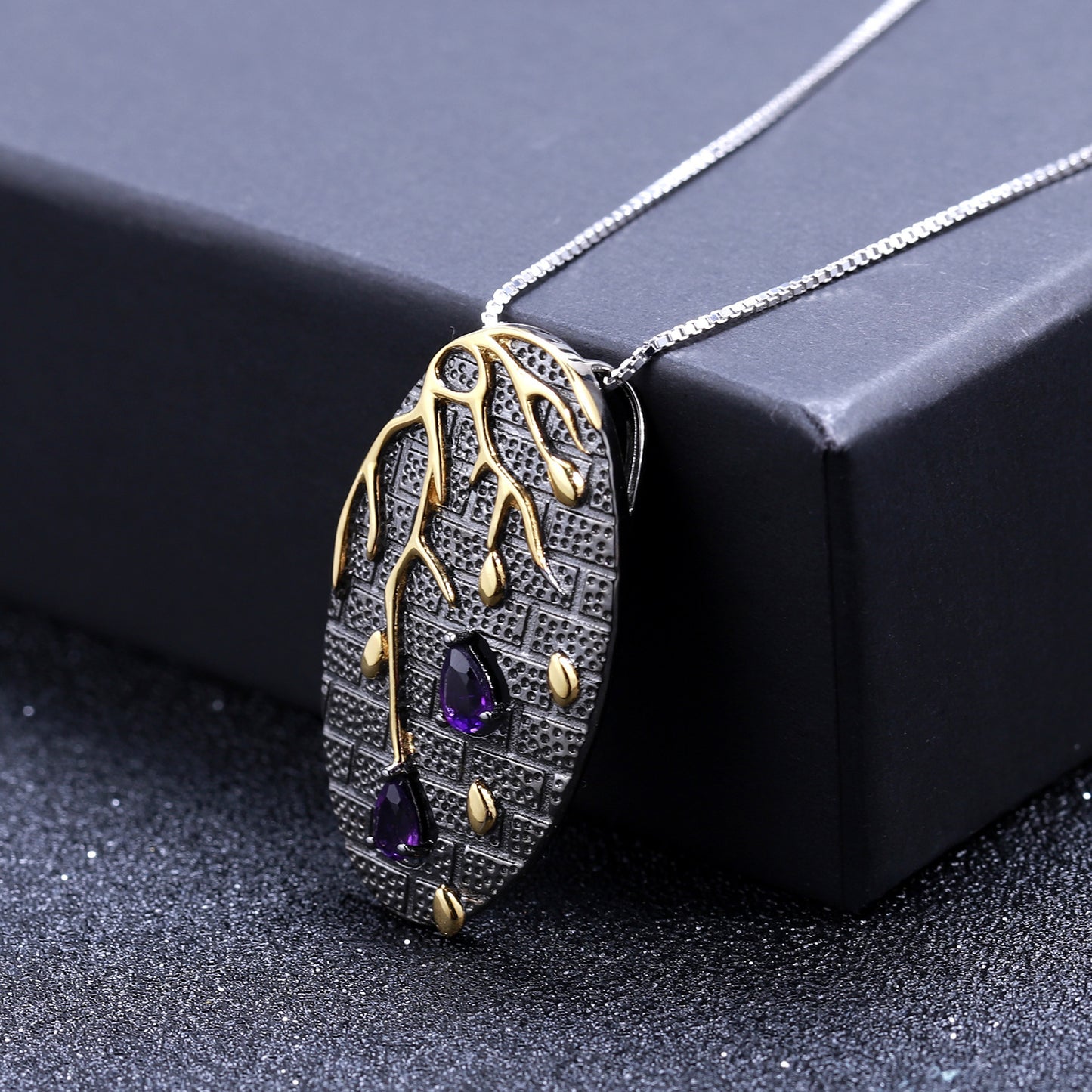 High-grade S925 Sterling Silver Natural Amethyst Necklace Pendant