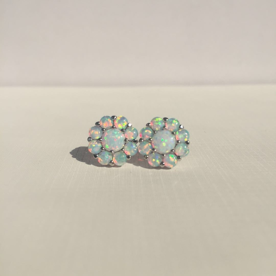 S925 Sterling Silver Opal Flower Earrings Opal Opal Jewelry