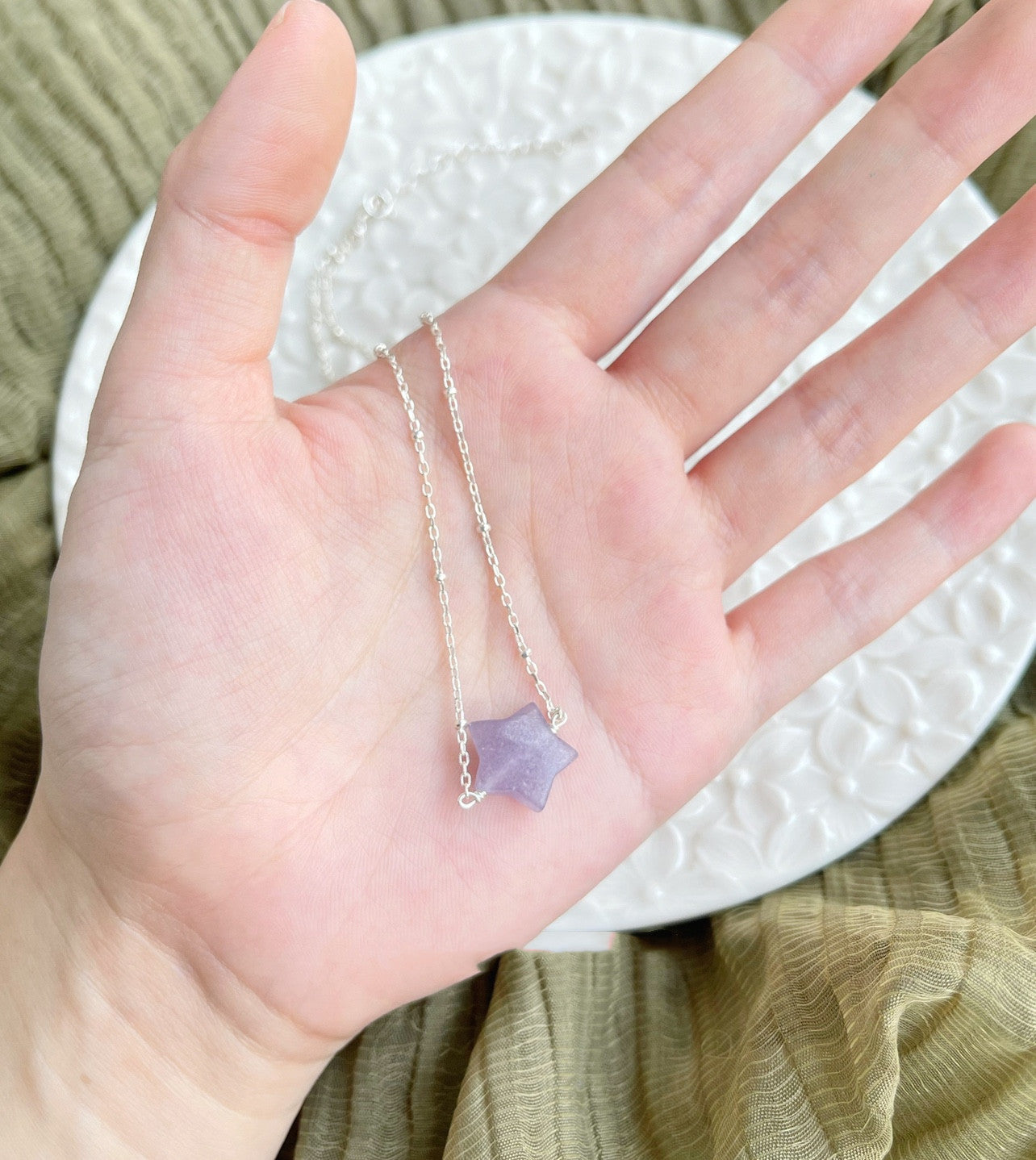 Natural Lepidolite Lilac Crystal Star Pendant