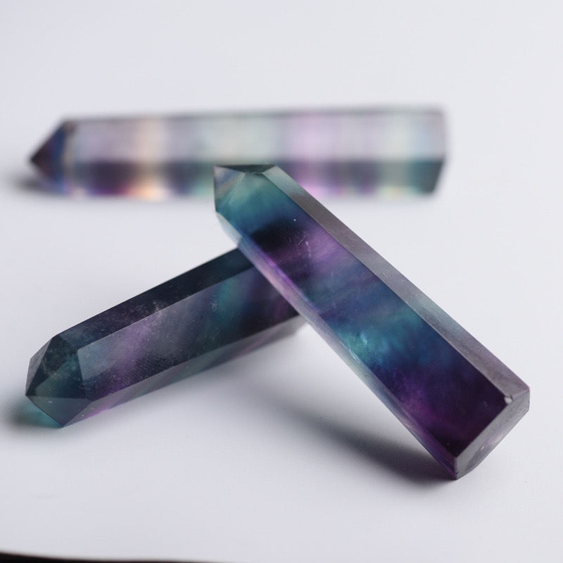 Six Prism Crystal Column Colorful Fluorite Ornaments Purple Fluorite Raw Stone