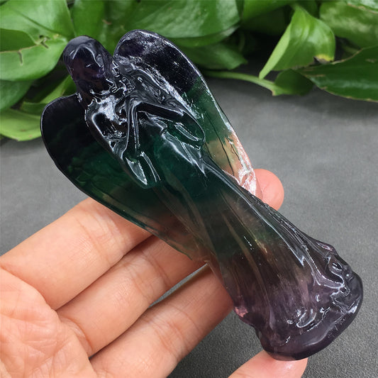 Natural Crystal Carving Colorful Fluorite Angel