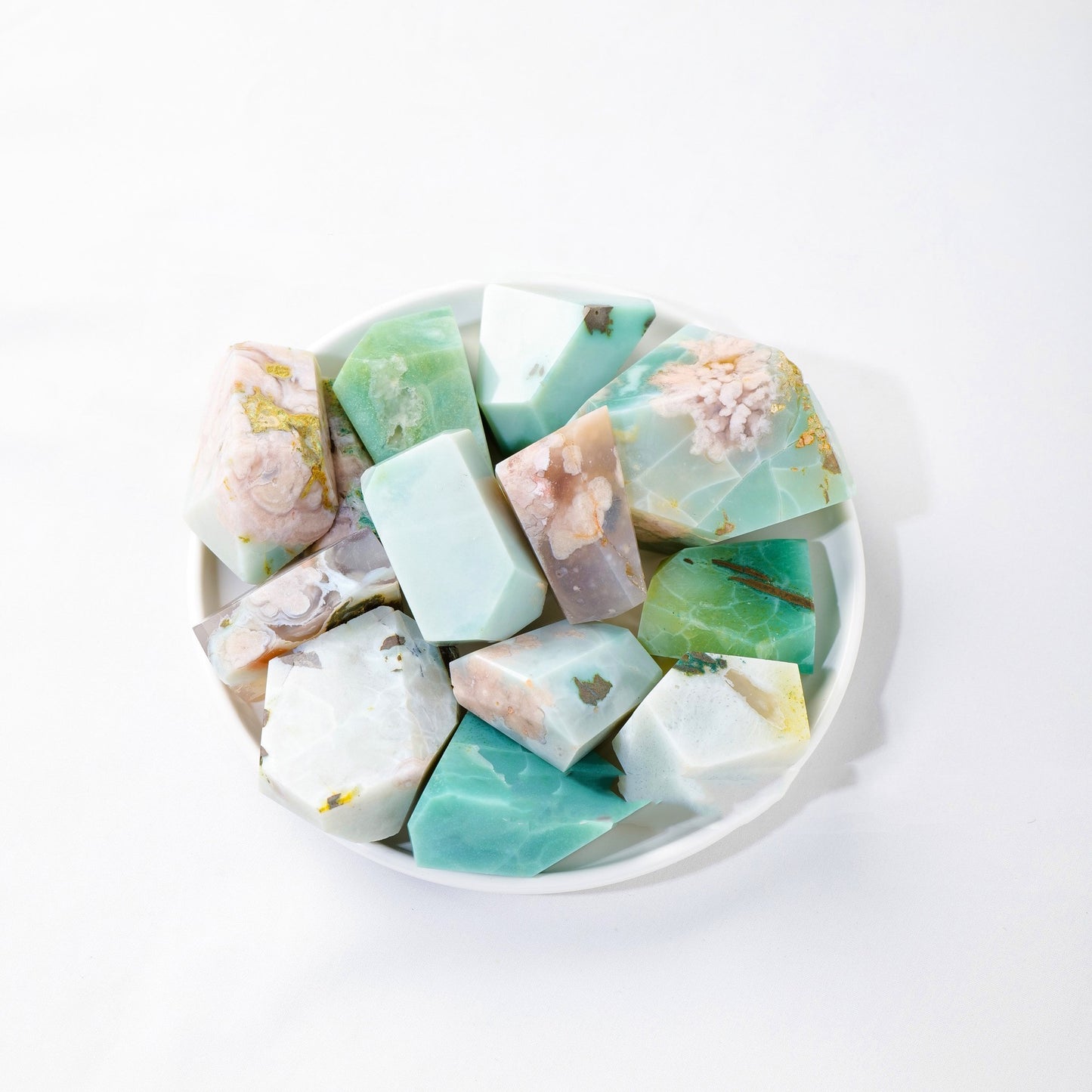 Natural Crystal Green Cherry Blossom Agate Geometric Cube Polyhedron Tabletop Ornaments