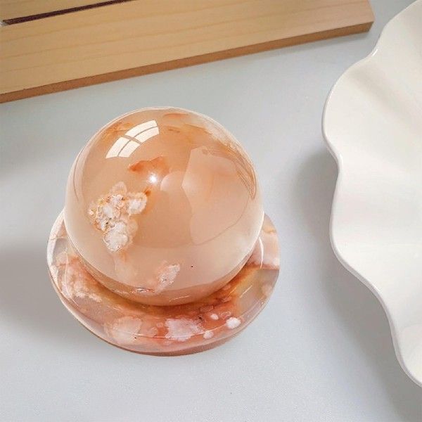 Natural Agate Gemstone Figurine Cherry Blossom Sphere