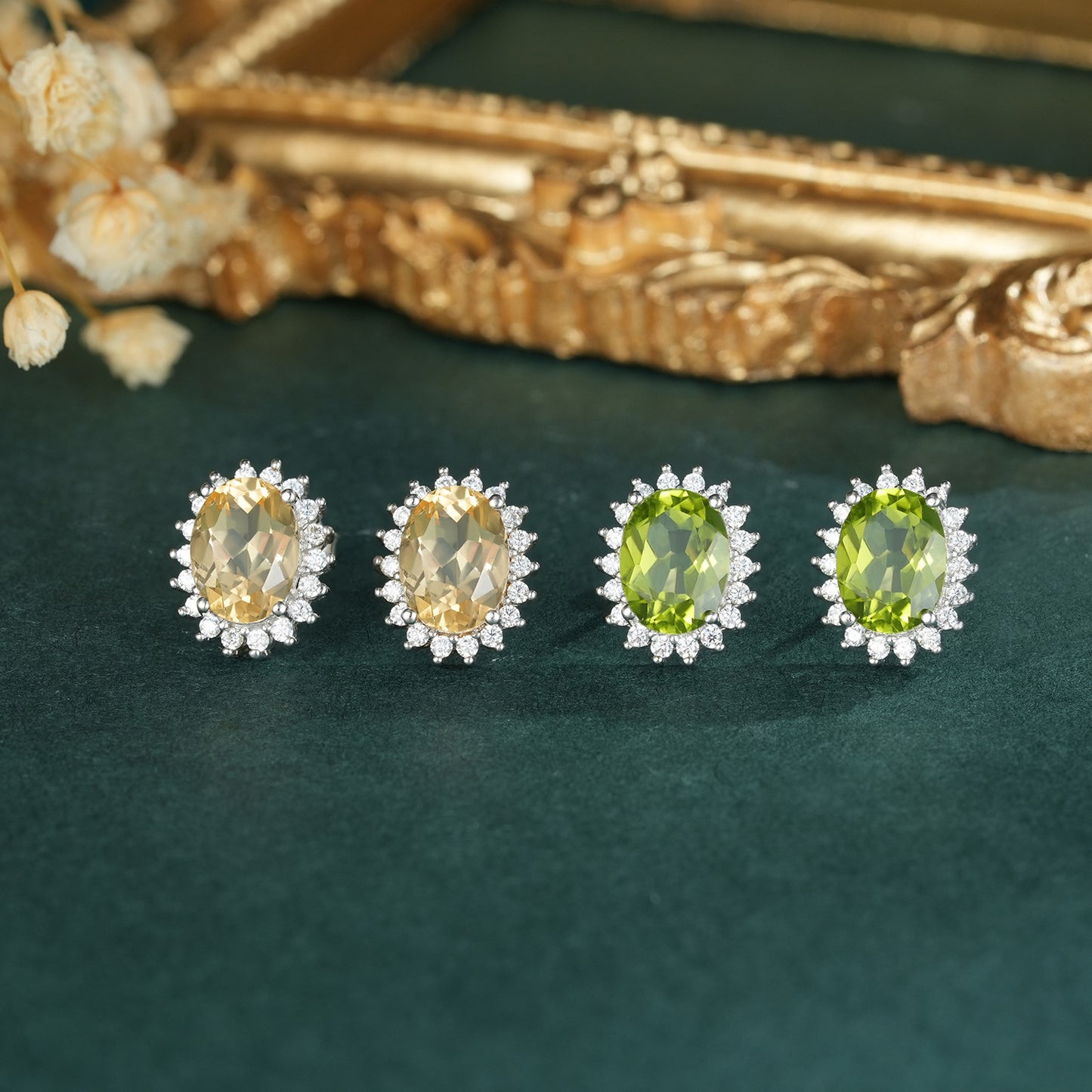 S925 Silver Natural Topaz Peridot Earrings Women's Luxury Premium Jewelry