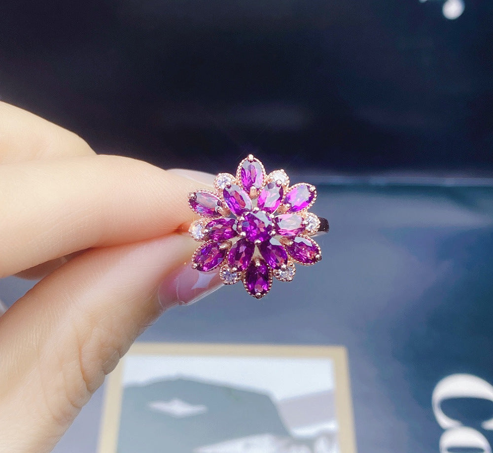 Natural Garnet Purple Luxury Umbrella Ring