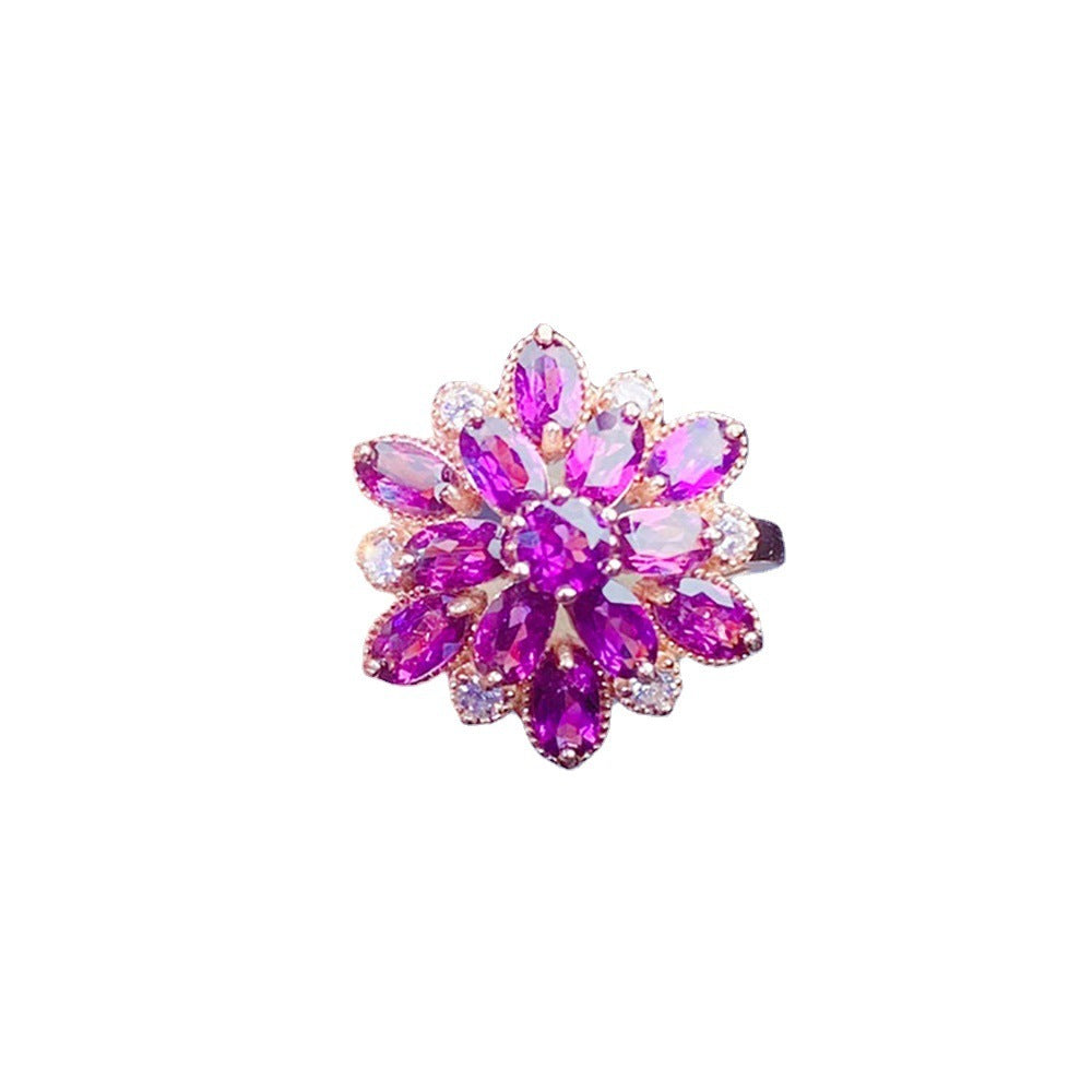 Natural Garnet Purple Luxury Umbrella Ring