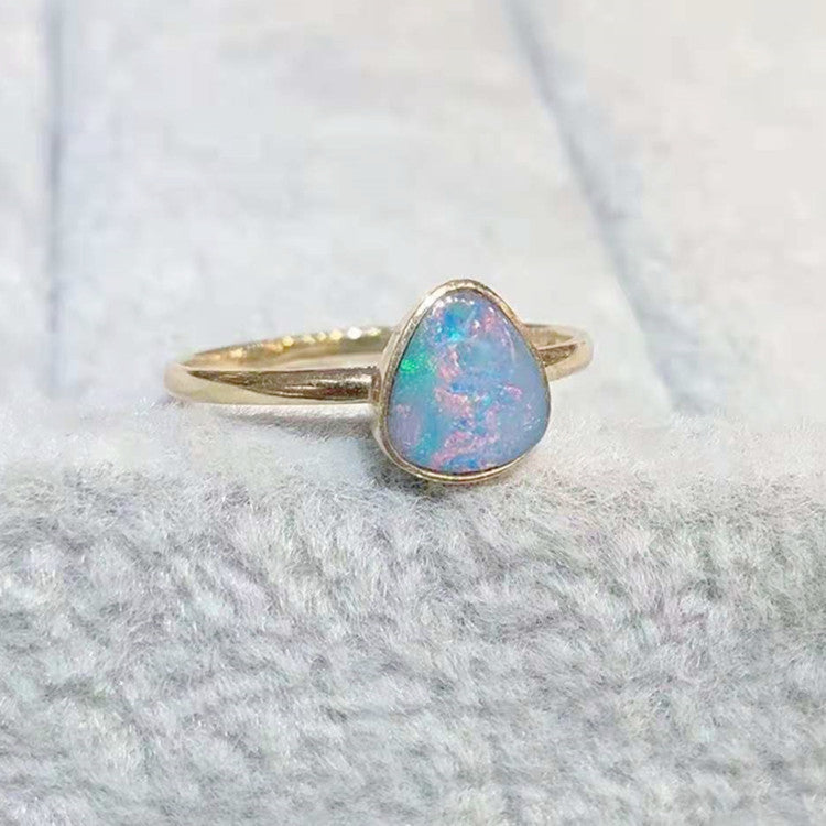 Yellow Gold Australian Natural Opal Stone Ring For Women 18k Gold